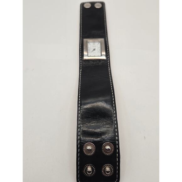 Carriage Timex Watch Rectangular Quartz Black Leather Wide Cuff Band Y2K main image 5